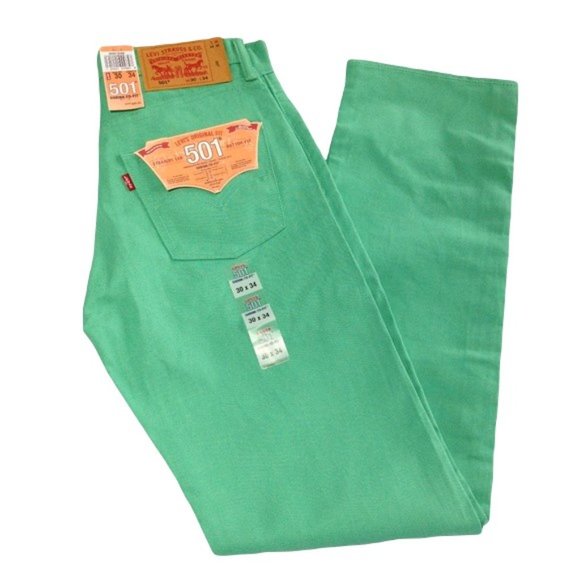 Levi 501 Straight Shrink Fit Raw Unwashed Denim Jeans Pastel Green Barbiecore - Picture 7 of 7